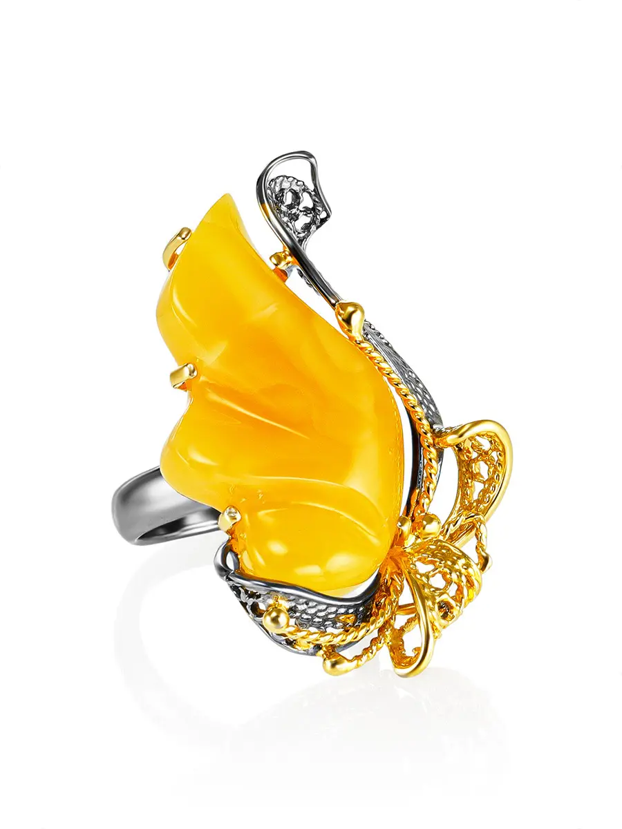 картинка Изысканное кольцо «Филигрань» из янтаря медового цвета в онлайн магазине