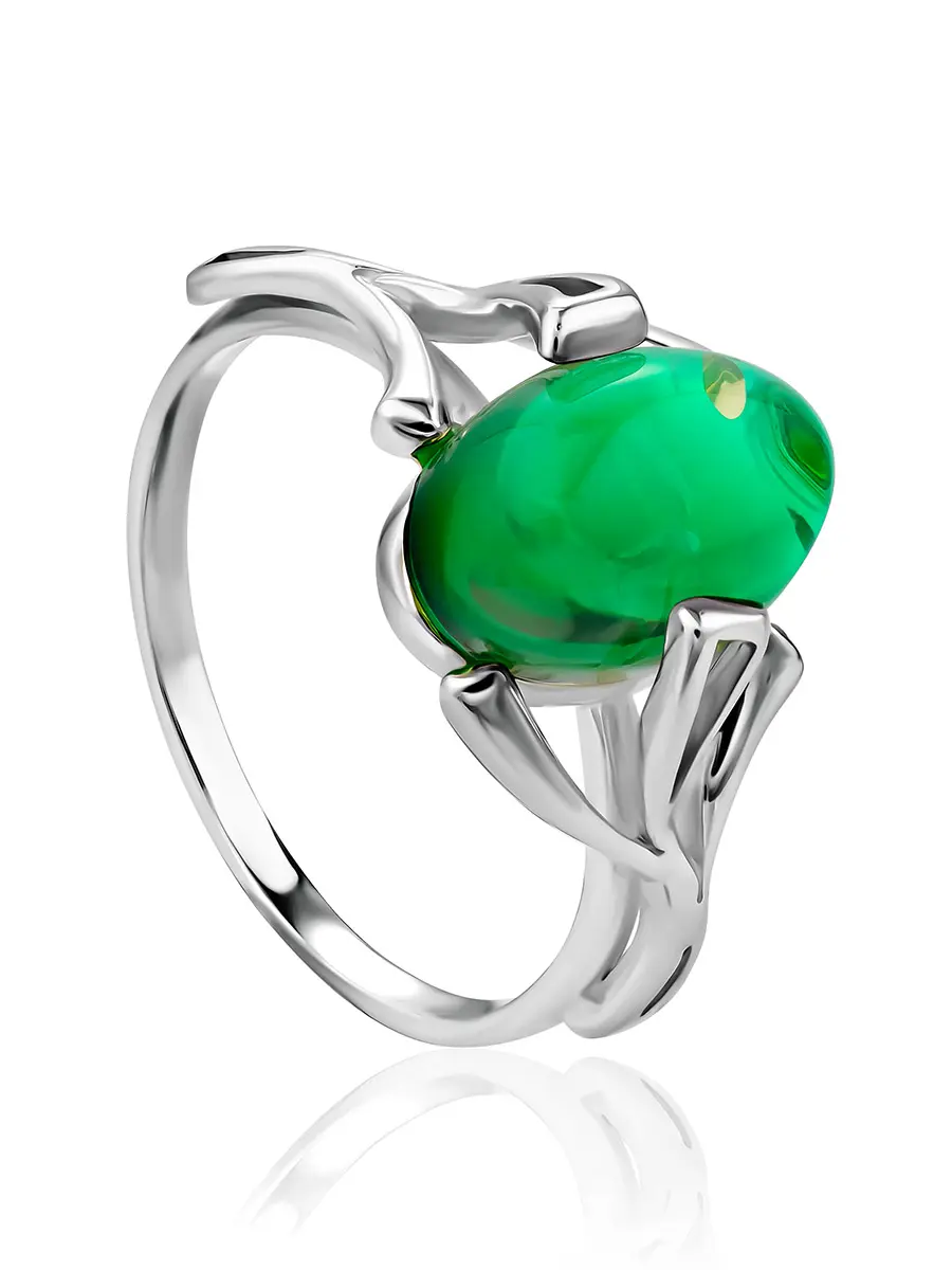 картинка Кольцо с янтарём необычного изумрудного оттенка «Крокус» в онлайн магазине