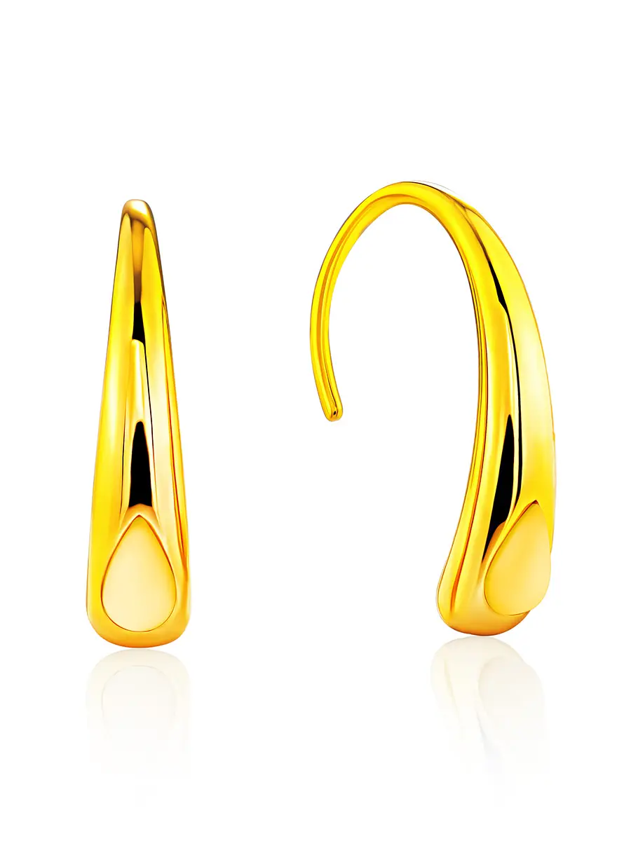 картинка Лёгкие серьги-крючки из золоченого серебра и медовго янтаря Palazzo от ifamore™ в онлайн магазине