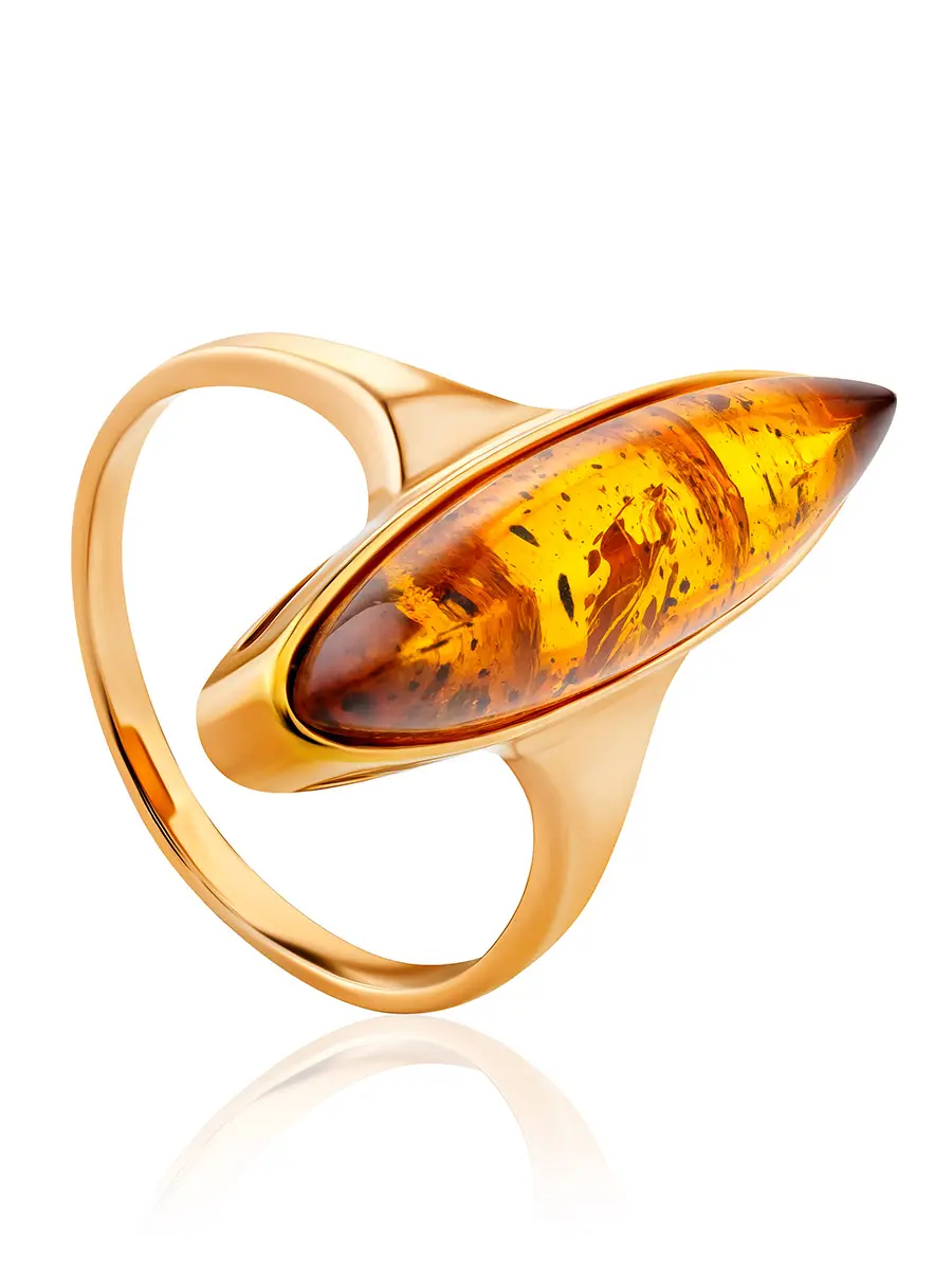 картинка Стильное кольцо из коньячного янтаря «Грация» в онлайн магазине