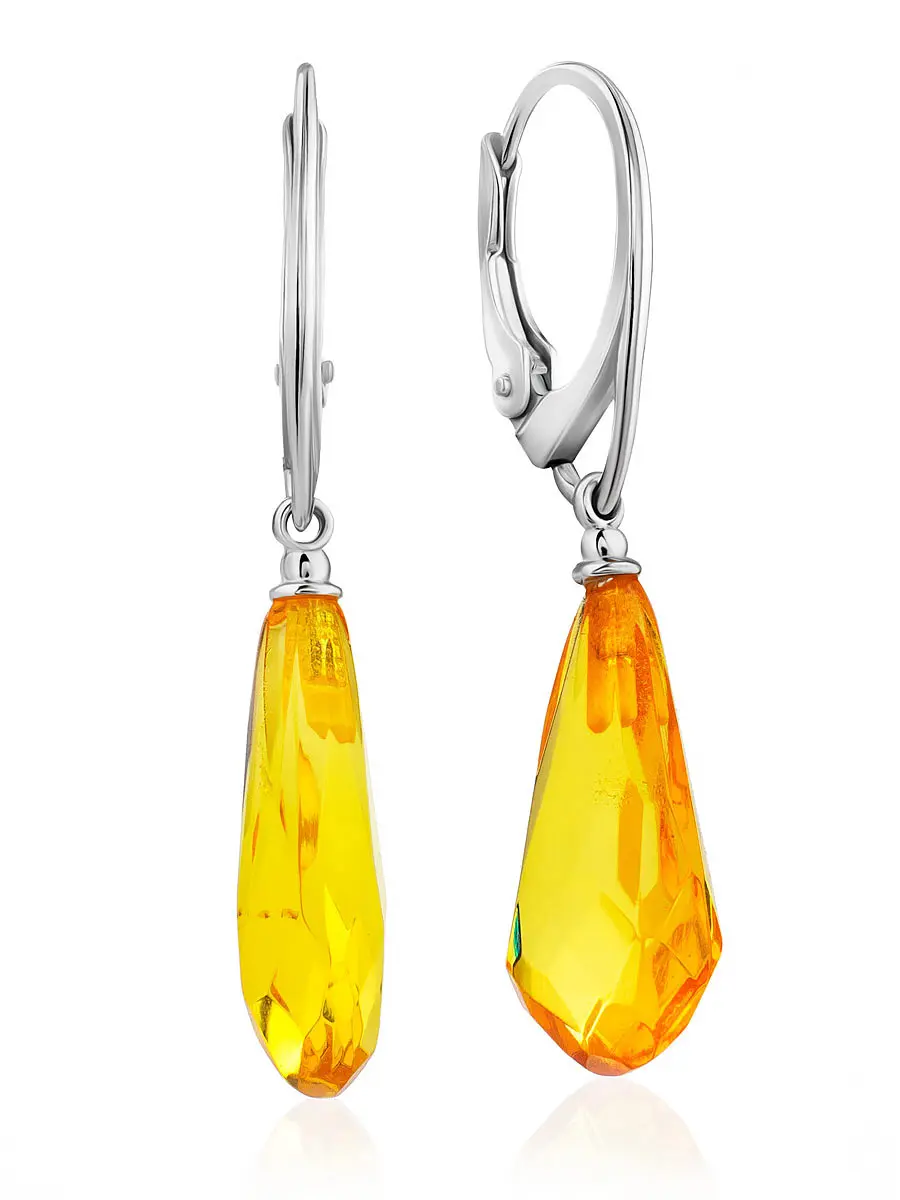 картинка Серьги из натурального янтаря лимонного цвета «Капли алмазная грань» в онлайн магазине