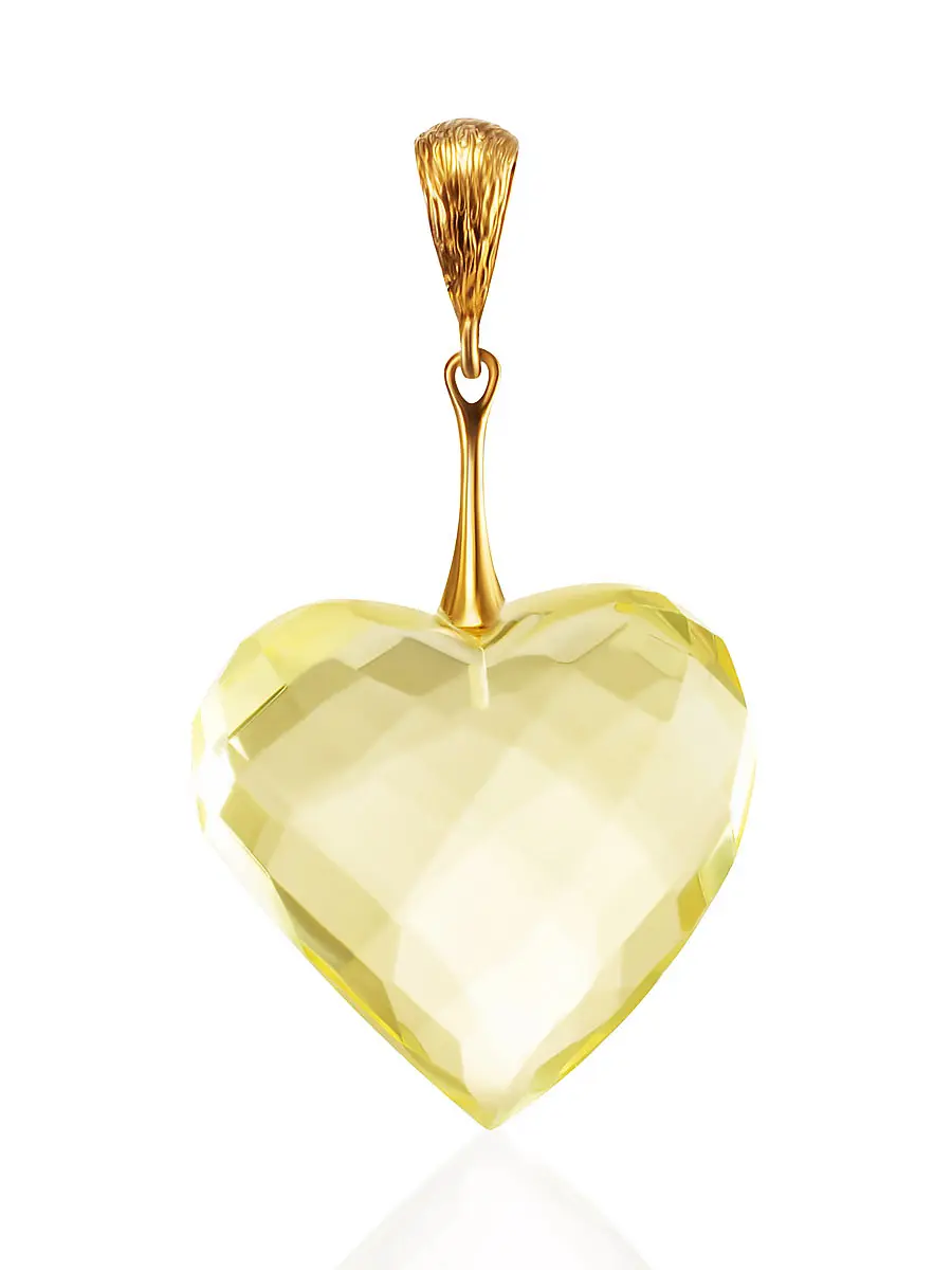 картинка Кулон-сердце из натурального лимонного янтаря «Алмазная грань» в онлайн магазине