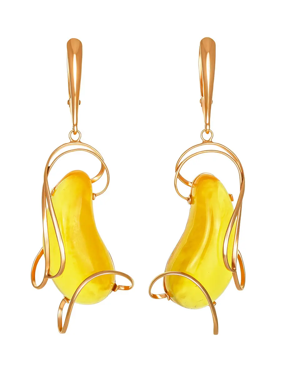 картинка Роскошные серьги с натуральным полупрозрачным лимонным янтарём «Риальто» в онлайн магазине