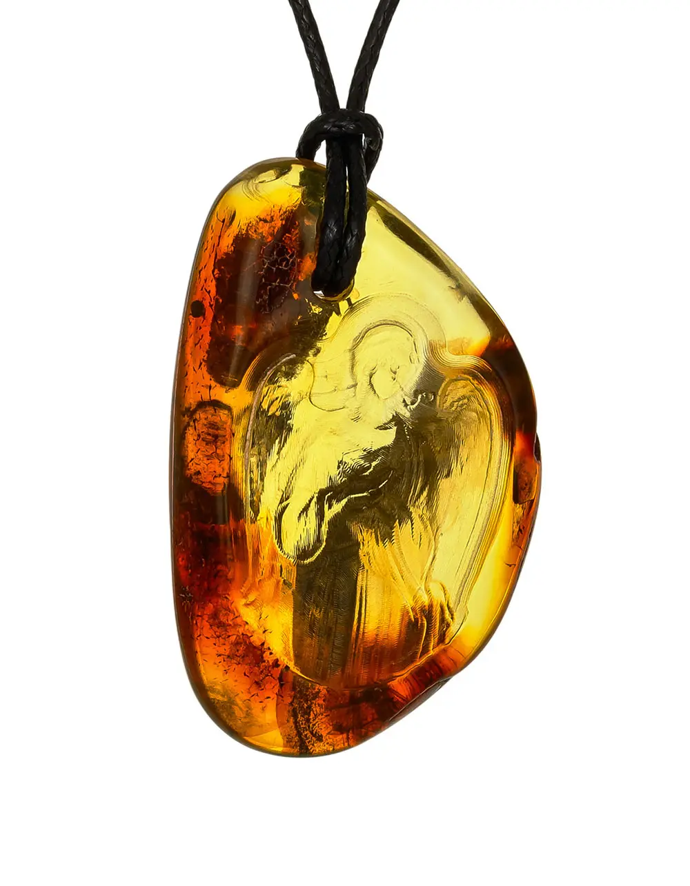 картинка Кулон из натурального балтийского янтаря с резьбой «Ангел-Хранитель» в онлайн магазине