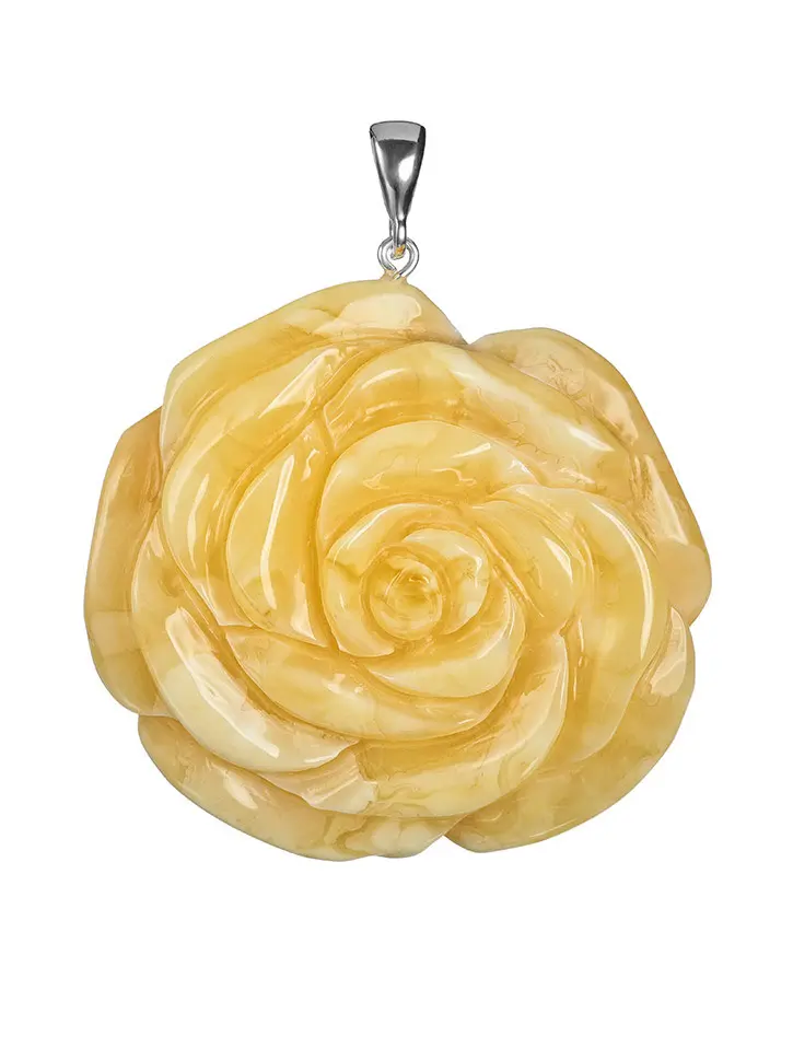 картинка Крупный кулон-резьба из натурального медового янтаря «Солнечная роза» в онлайн магазине