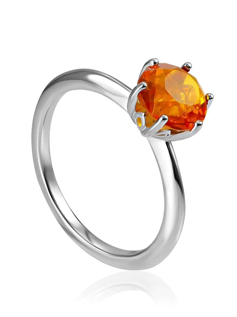 картинка Тонкое лёгкое кольцо с гранёным коньячным янтарём «Баккара» в онлайн магазине
