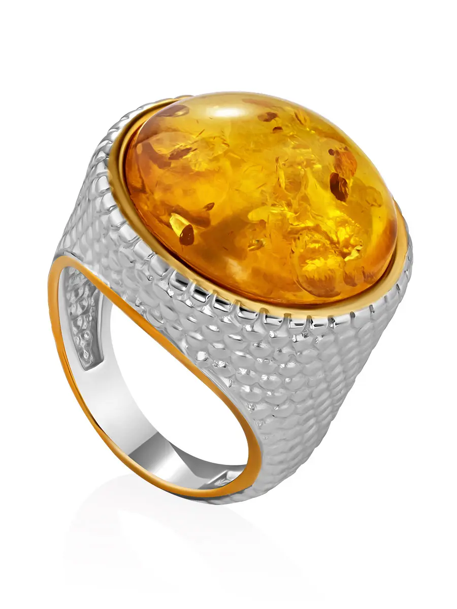картинка Роскошный крупный перстень из серебра и натурального янтаря «Анатолия» в онлайн магазине