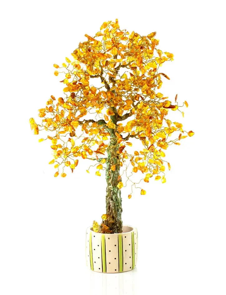 картинка Объёмное дерево из натурального янтаря в керамическом горшочке в онлайн магазине