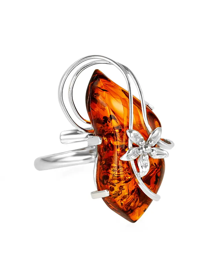 картинка Нарядное кольцо со вставкой из балтийского коньячного янтаря «Венето» в онлайн магазине