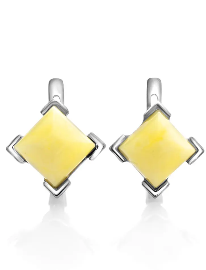 картинка Стильные геометричные серьги «Артемида» с медовым янтарём в онлайн магазине