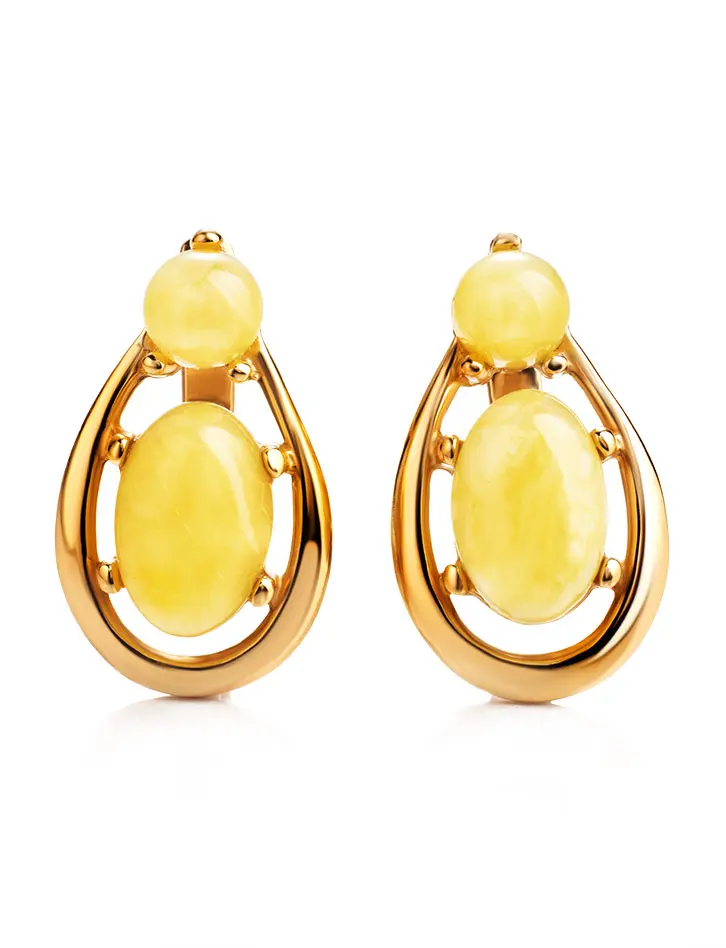 картинка Женственные серьги из позолоченного серебра и янтаря медового цвета «Пруссия» в онлайн магазине