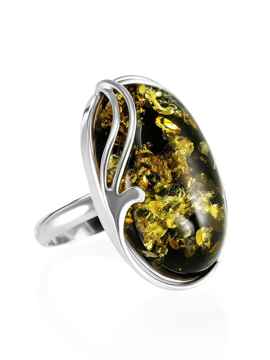 картинка Серебряное кольцо с искрящейся вставкой из натурального янтаря «Маньяна» в онлайн магазине