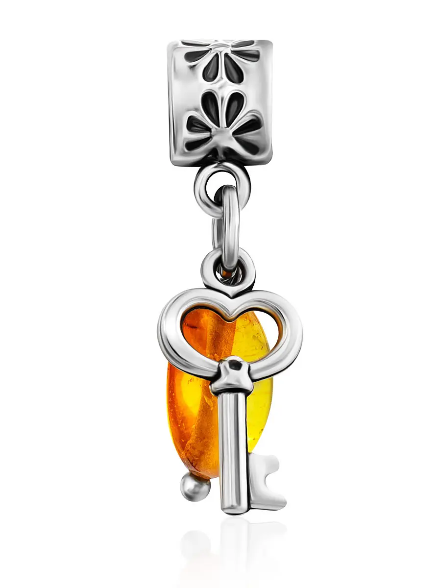картинка Подвеска-шарм для европейского браслета с натуральным янтарём «Ключик» в онлайн магазине