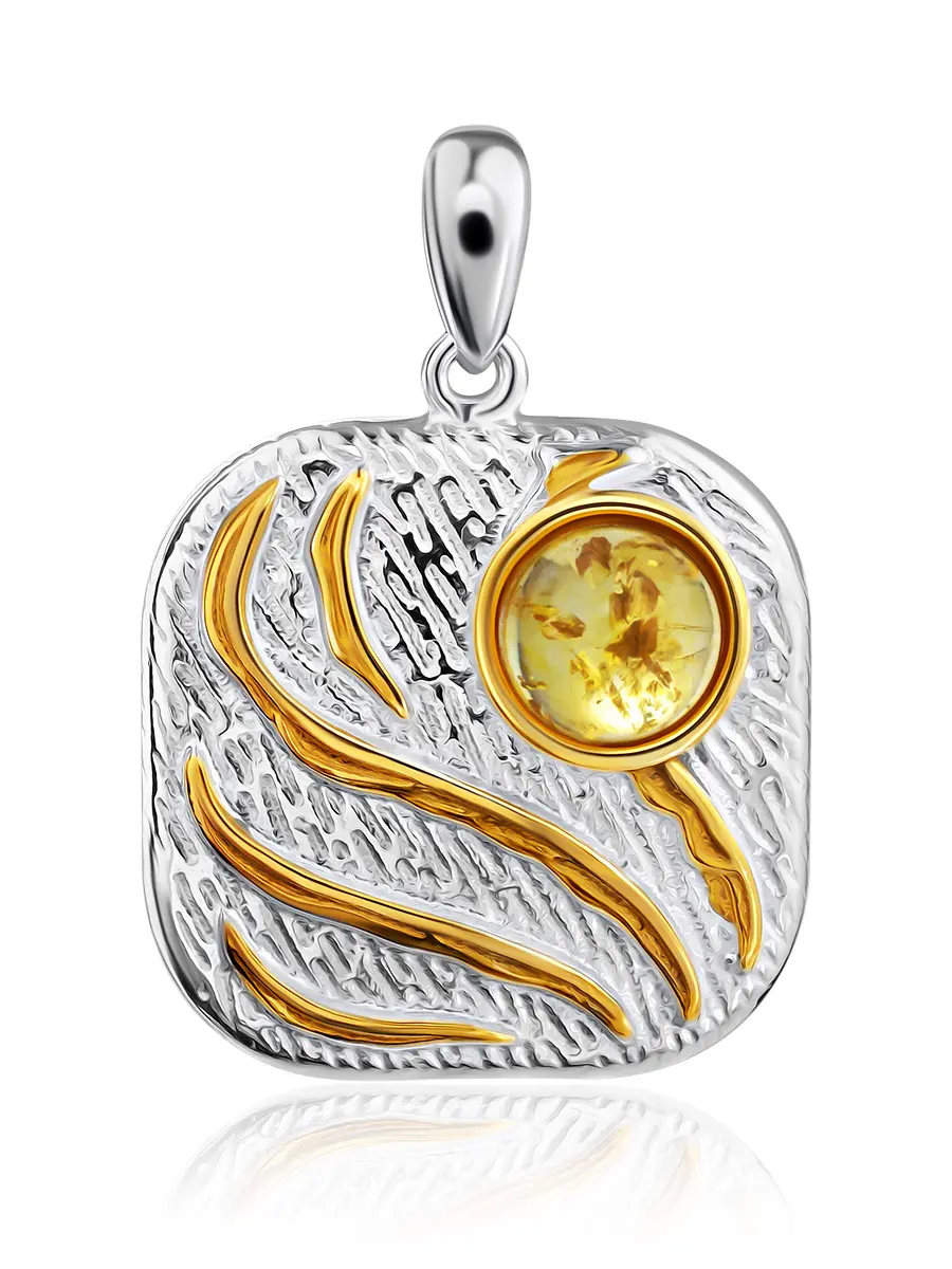 картинка Стильная подвеска из серебра с позолотой, украшенная лимонным янтарём «Эритрея» в онлайн магазине