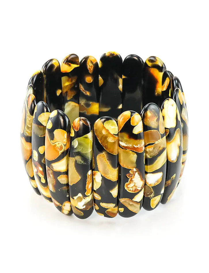 картинка Браслет «Далматин» черного цвета со вставками из цельных кусочков янтаря в онлайн магазине