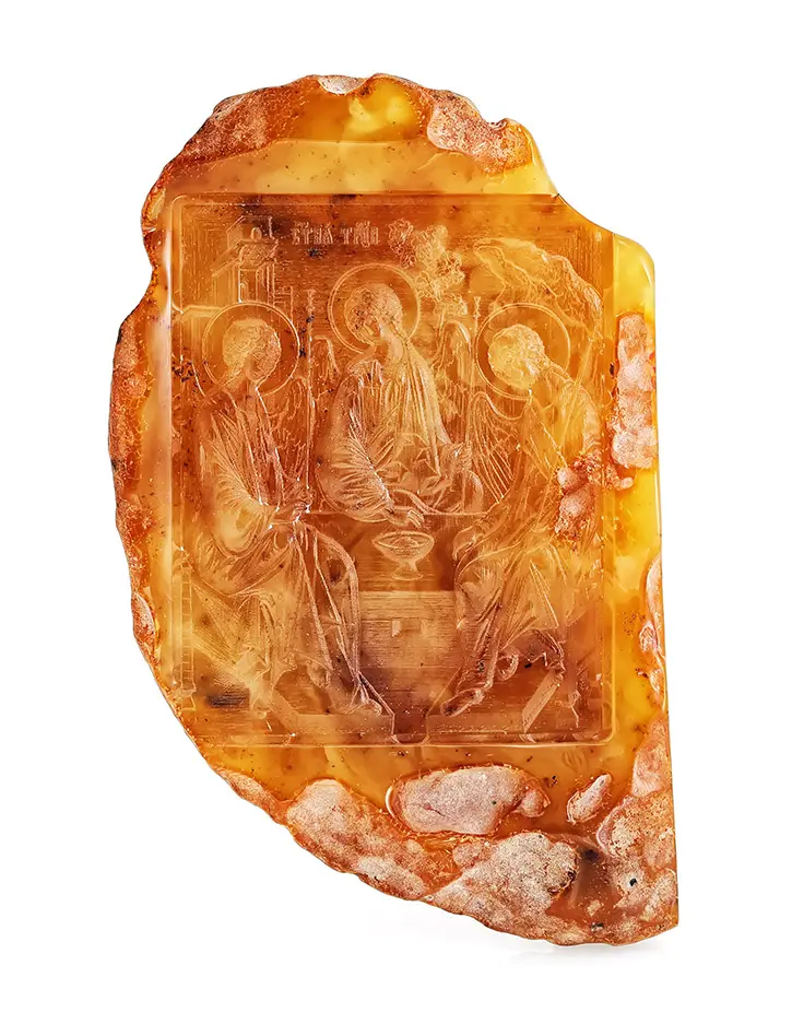 картинка Икона, вырезанная на крупном цельном куске балтийского янтаря «Троица» в онлайн магазине