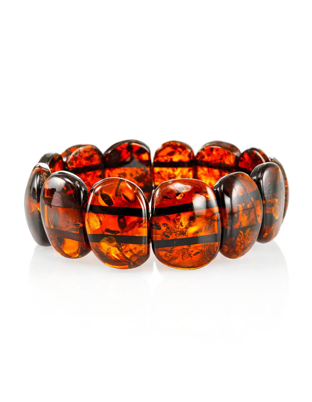 картинка Яркий плоский браслет из натурального янтаря тёмно-вишнёвого цвета в онлайн магазине