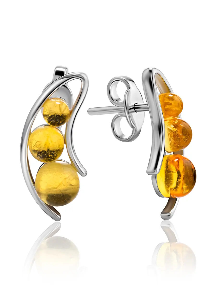 картинка Серьги-гвоздики из ярко-лимонного янтаря «Горошек» в онлайн магазине