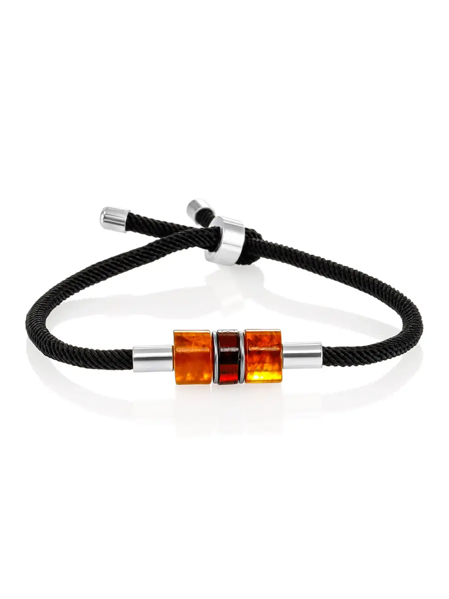 картинка Браслет в виде шнурка с декоративной вставкой из янтаря в онлайн магазине