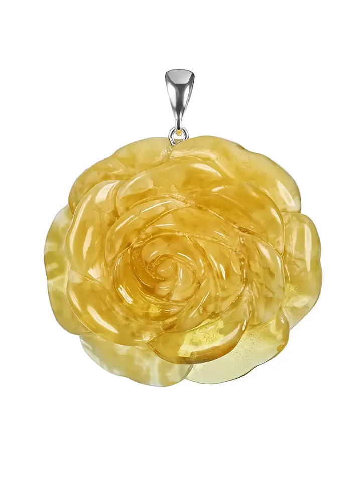 картинка Изысканная подвеска из натурального резного янтаря с пейзажной текстурой «Солнечная роза» в онлайн магазине