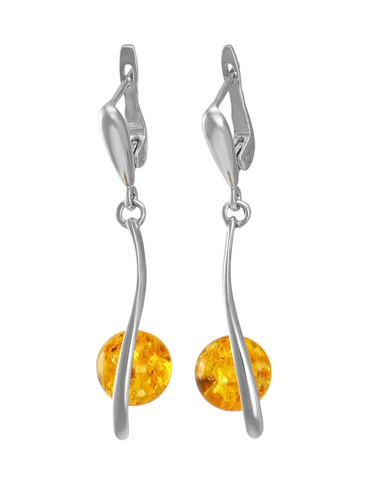 картинка Удлинённые серьги из серебра с натуральным лимонным янтарём «Лея» в онлайн магазине