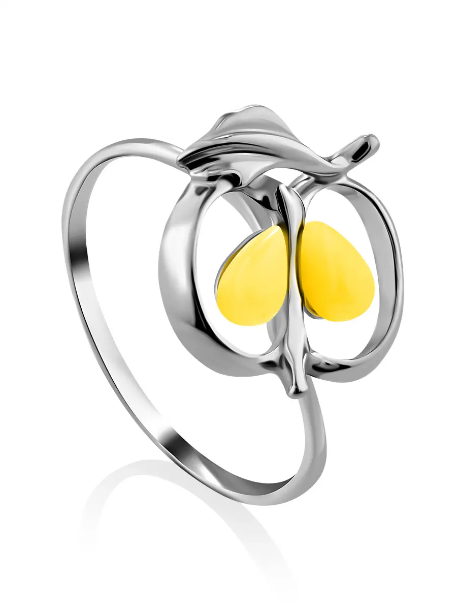 картинка Нежное ажурное кольцо «Конфитюр» из серебра с медовым янтарём в онлайн магазине