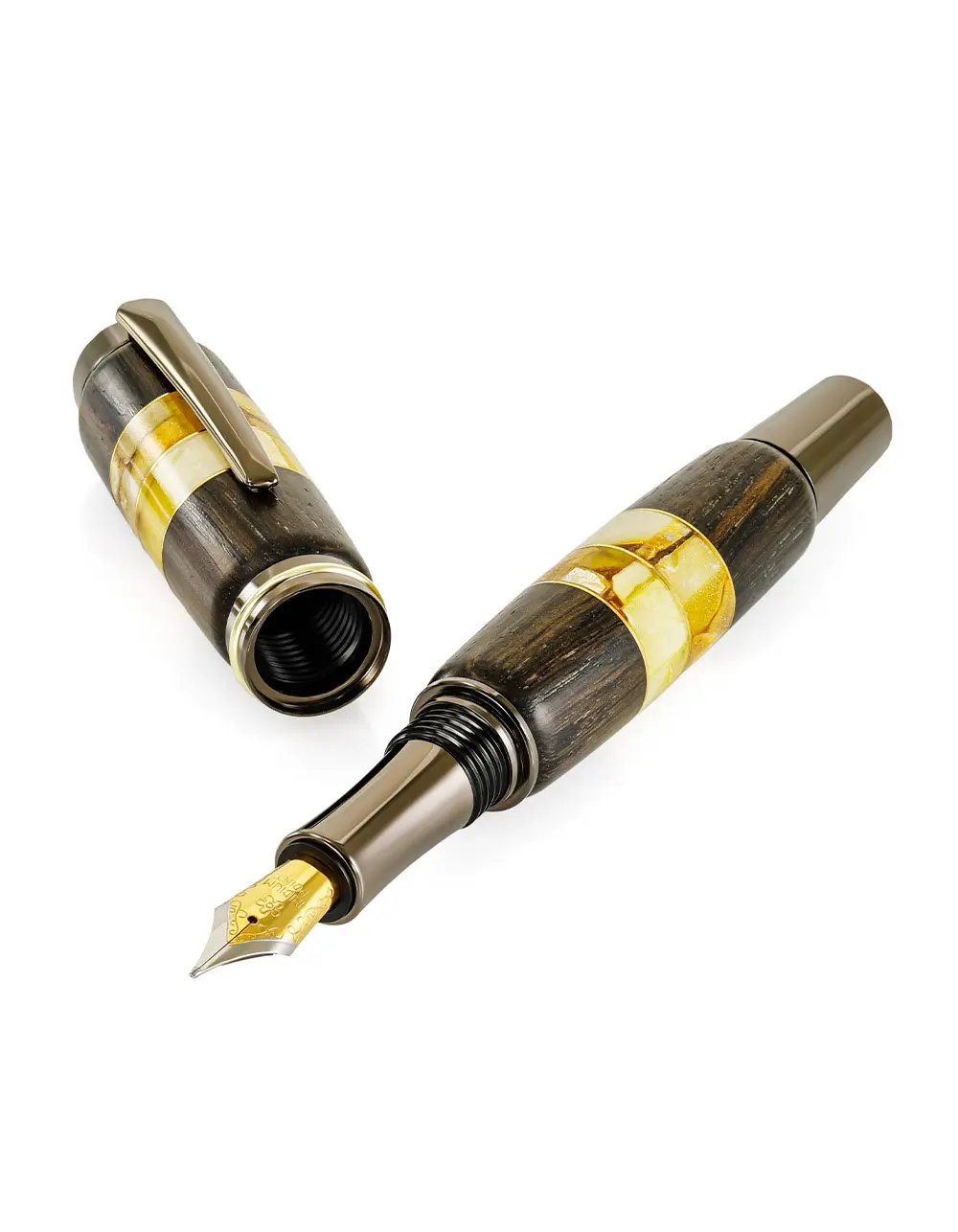 картинка Авторская перьевая ручка из древесины и натурального янтаря «Индонезия» в онлайн магазине