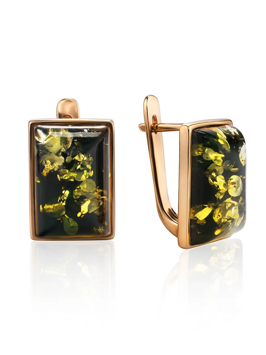 картинка Серьги из позолоченного серебра и янтаря зелёного цвета «Спарта» в онлайн магазине