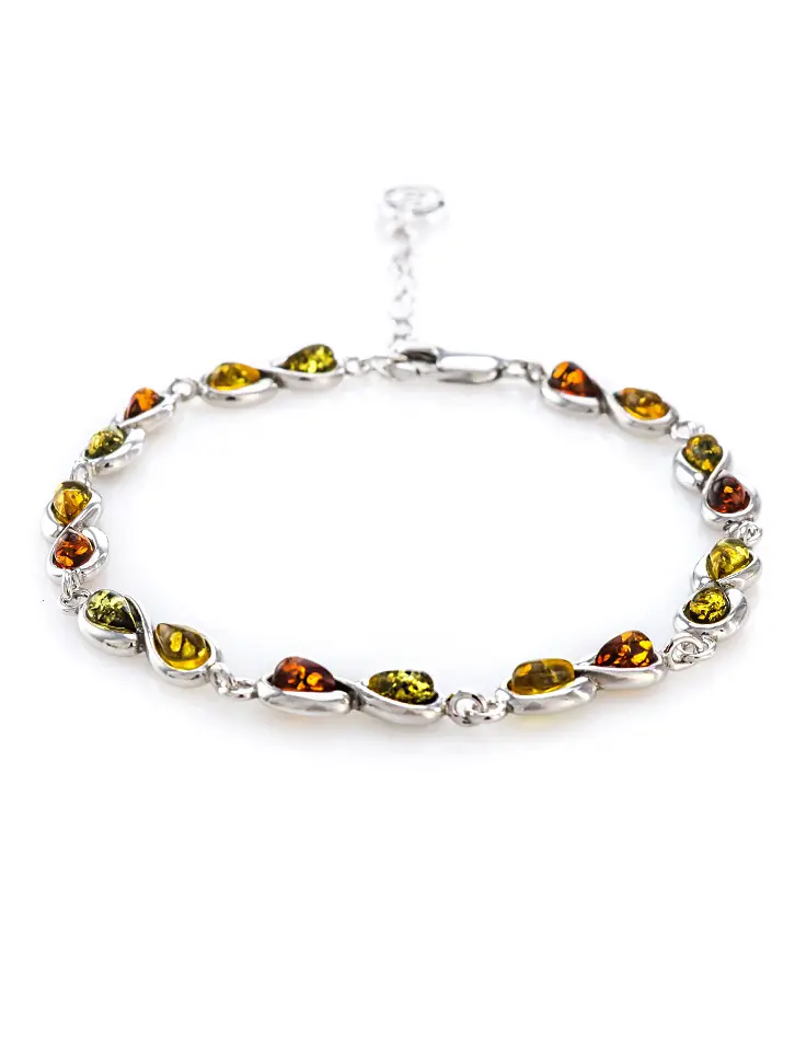 картинка Изящный тонкий браслет с натуральным янтарём разных цветов «Амур» в онлайн магазине