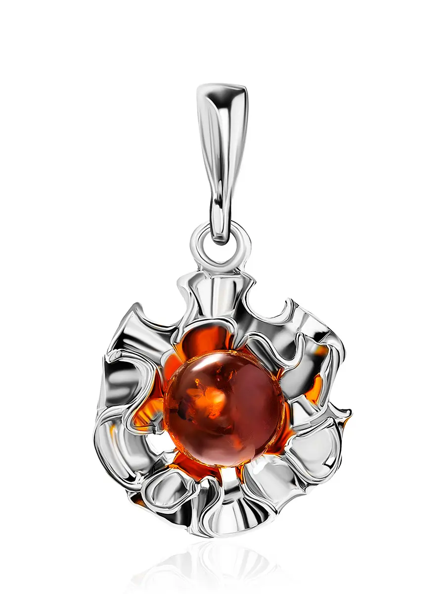 картинка Нарядный кулон «Маргаритка» из серебра с янтарём в онлайн магазине