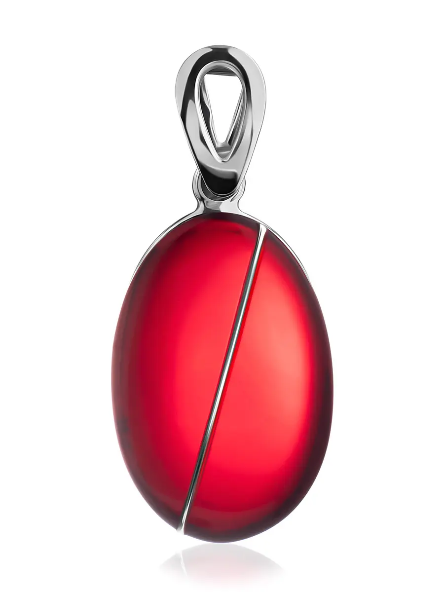 картинка Яркий кулон «Сангрил» с натуральным янтарём красного цвета в онлайн магазине