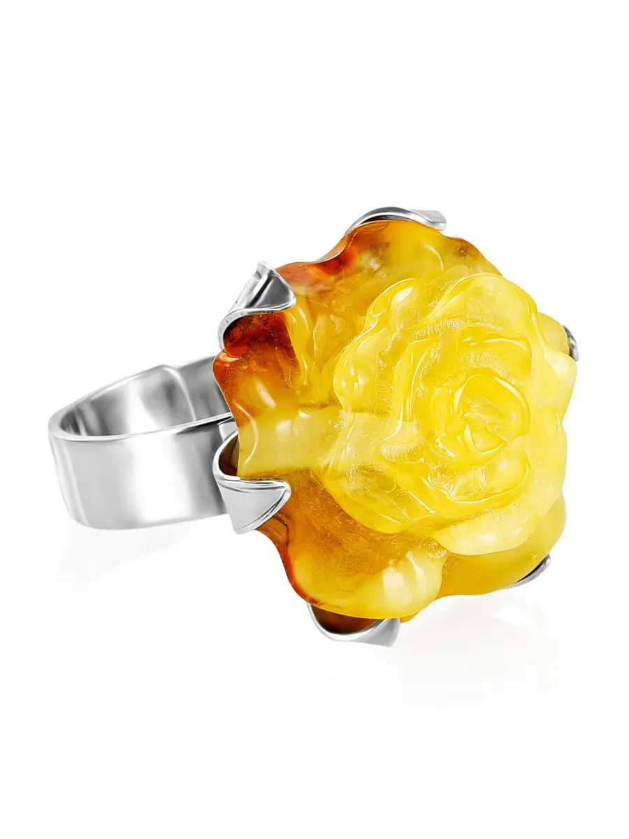картинка Крупное кольцо с натуральным янтарем «Роза медовая» в онлайн магазине