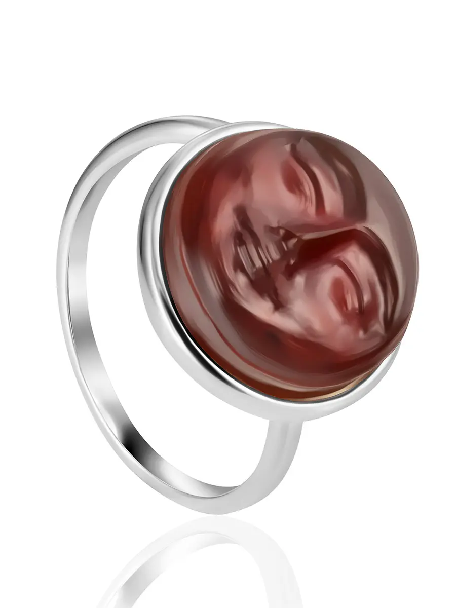картинка Необычное кольцо из вишнёвого янтаря «Луна» в онлайн магазине