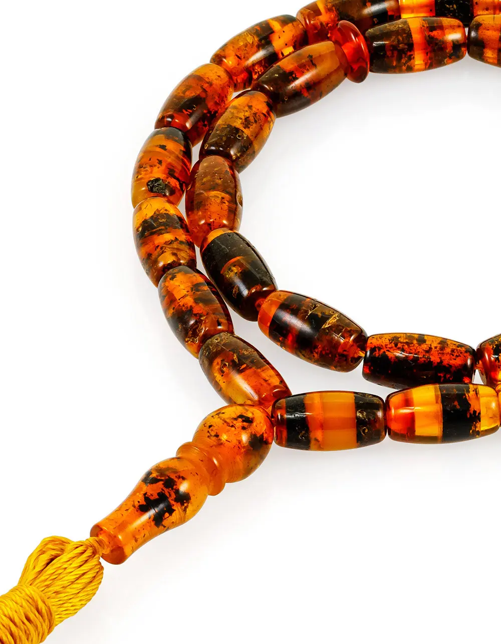 картинка Мусульманские чётки на 33 бочонка из наборного янтаря с уникальным природным рисунком в онлайн магазине