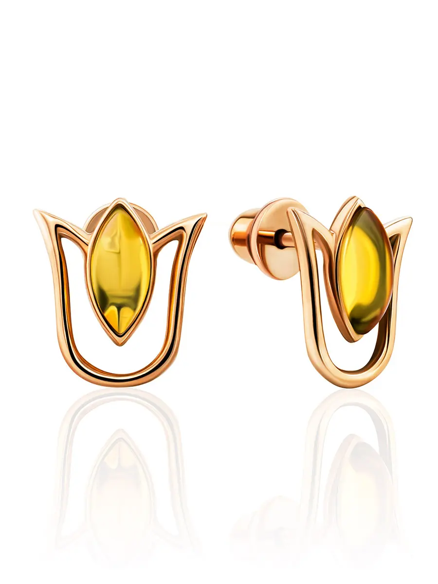 картинка Очаровательные серьги с замком-гвоздиком из лимонного янтаря «Тюльпан» в онлайн магазине