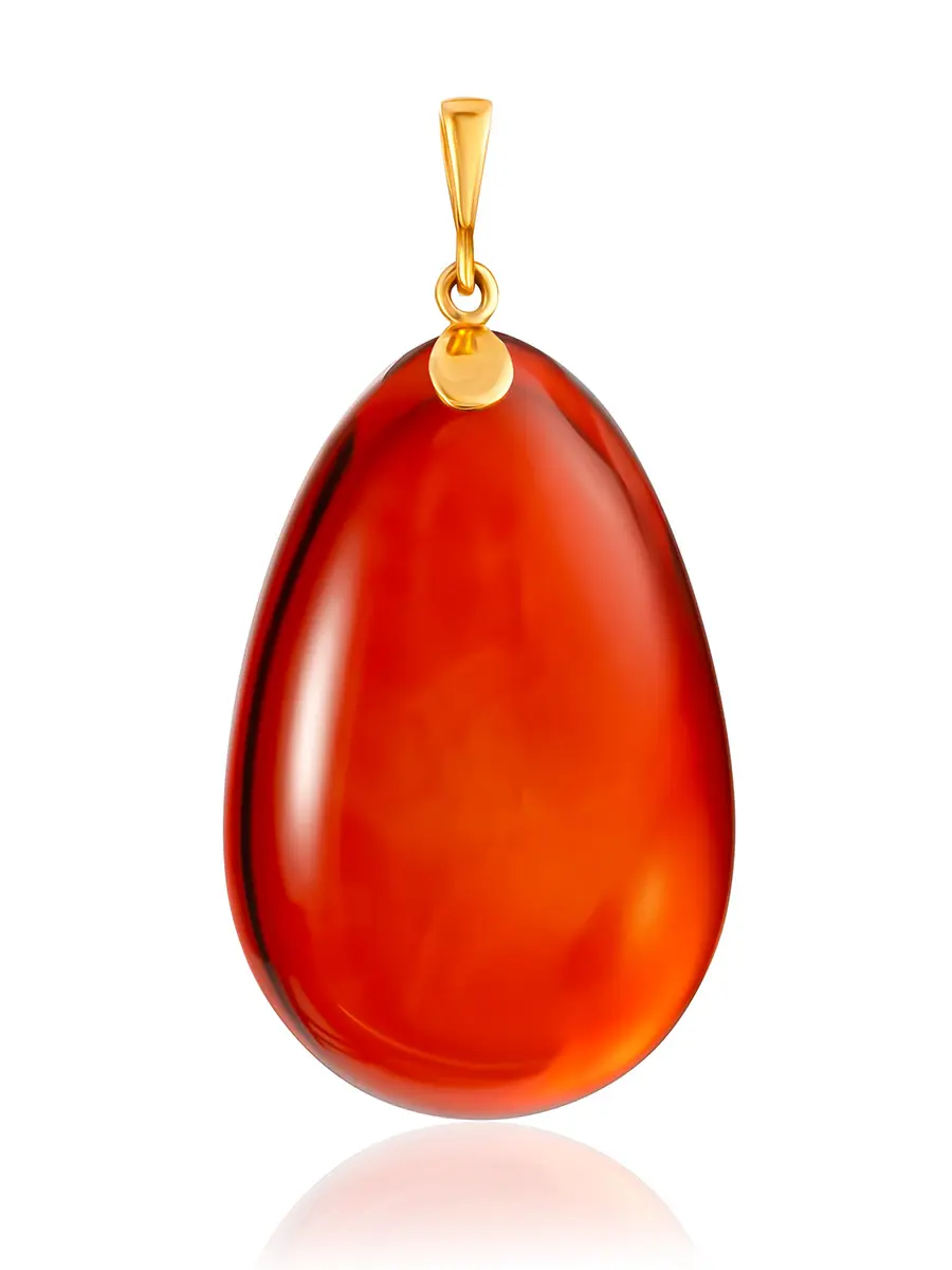 картинка Кулон-капля из тонированного балтийского янтаря богатого алого оттенка в онлайн магазине