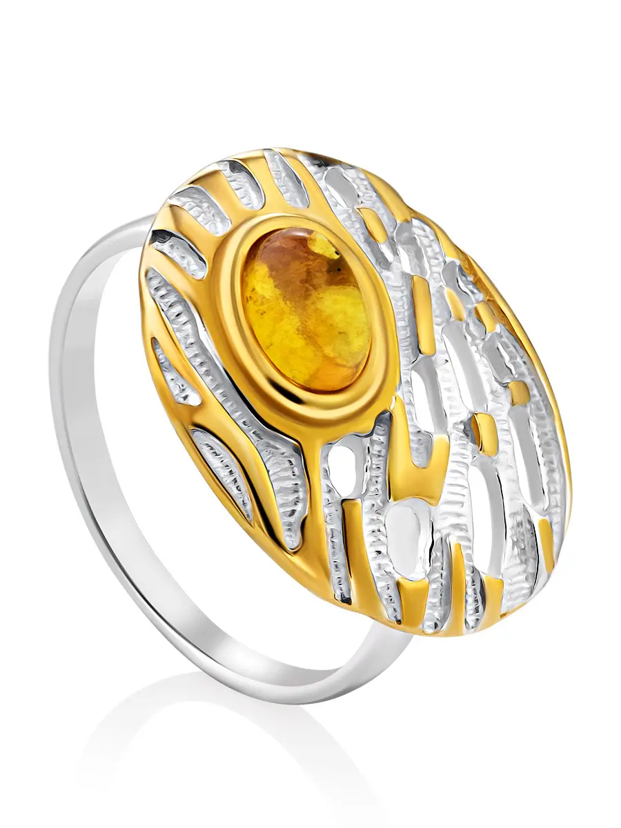 картинка Воздушное ажурное кольцо из натурального янтаря «Донателла» в онлайн магазине