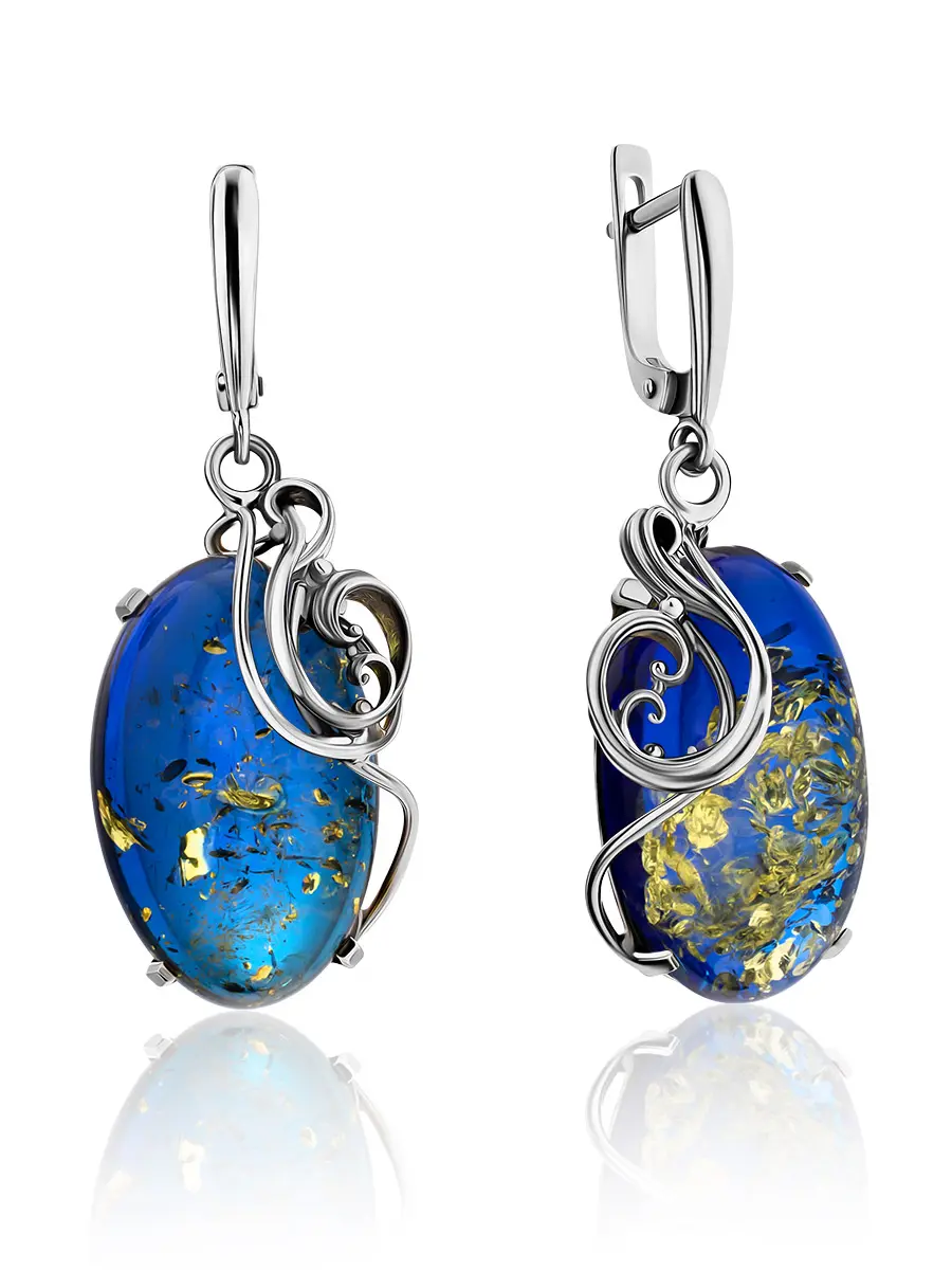 картинка Красивые серьги из серебра и необычного синего янтаря «Версаль» в онлайн магазине