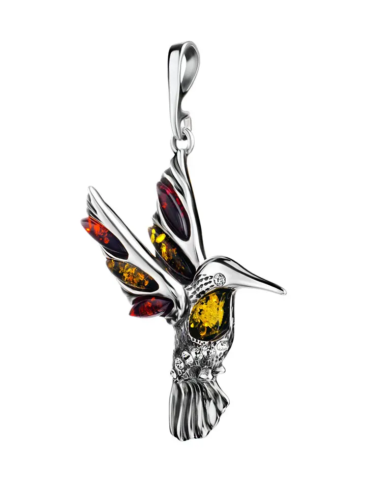 картинка Красивый кулон с натуральным янтарём разных оттенков «Колибри» в онлайн магазине