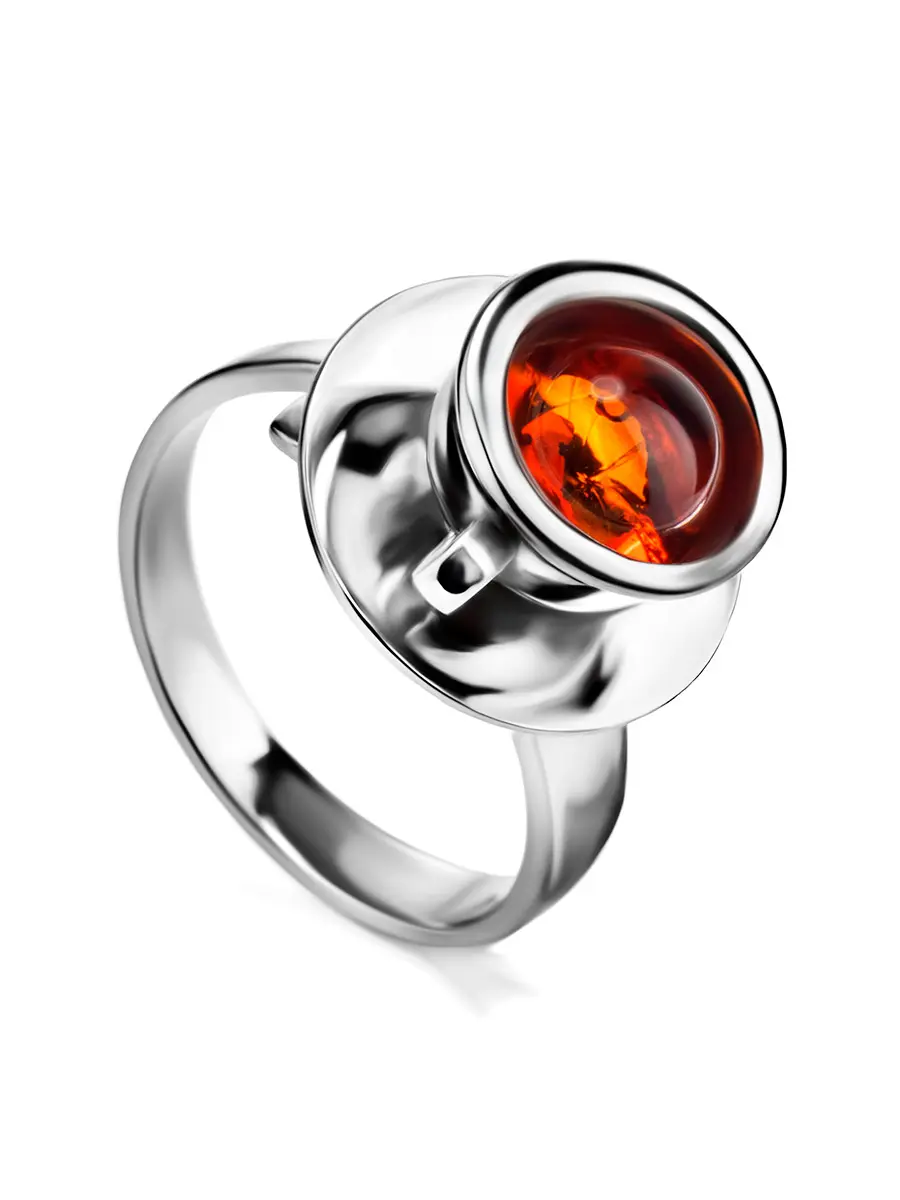 картинка Яркое оригинальное кольцо из серебра и коньячного янтаря Hasta Barista в онлайн магазине
