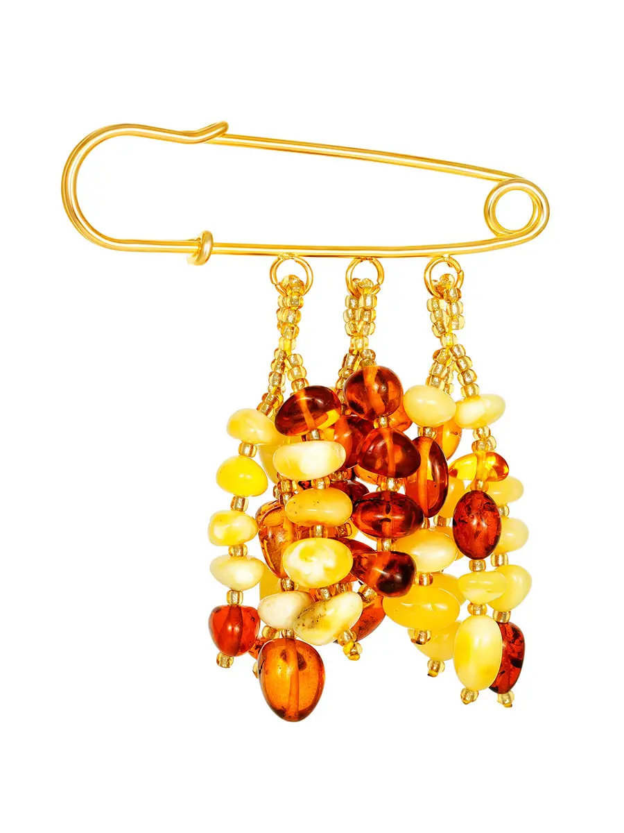 картинка Декоративная булавка-застёжка, украшенная янтарными подвесками в онлайн магазине