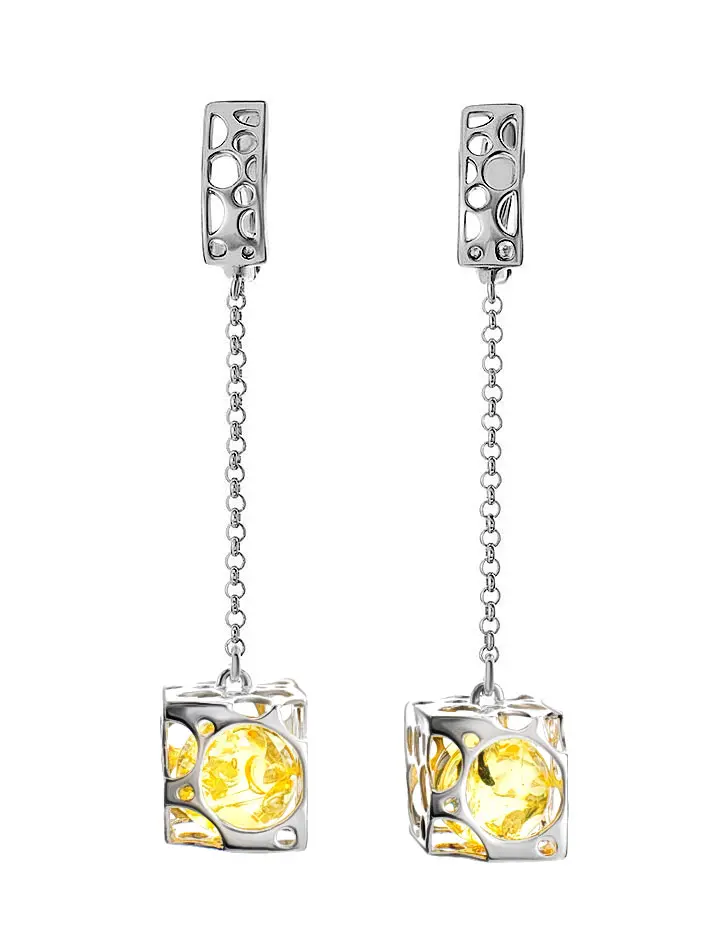 картинка Оригинальные серьги из серебра и лимонного янтаря «Женева» в онлайн магазине