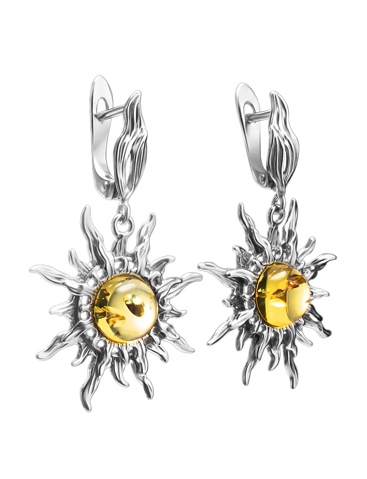 картинка Благородные серьги «Гелиос» из серебра со вставкой лимонного янтаря в онлайн магазине