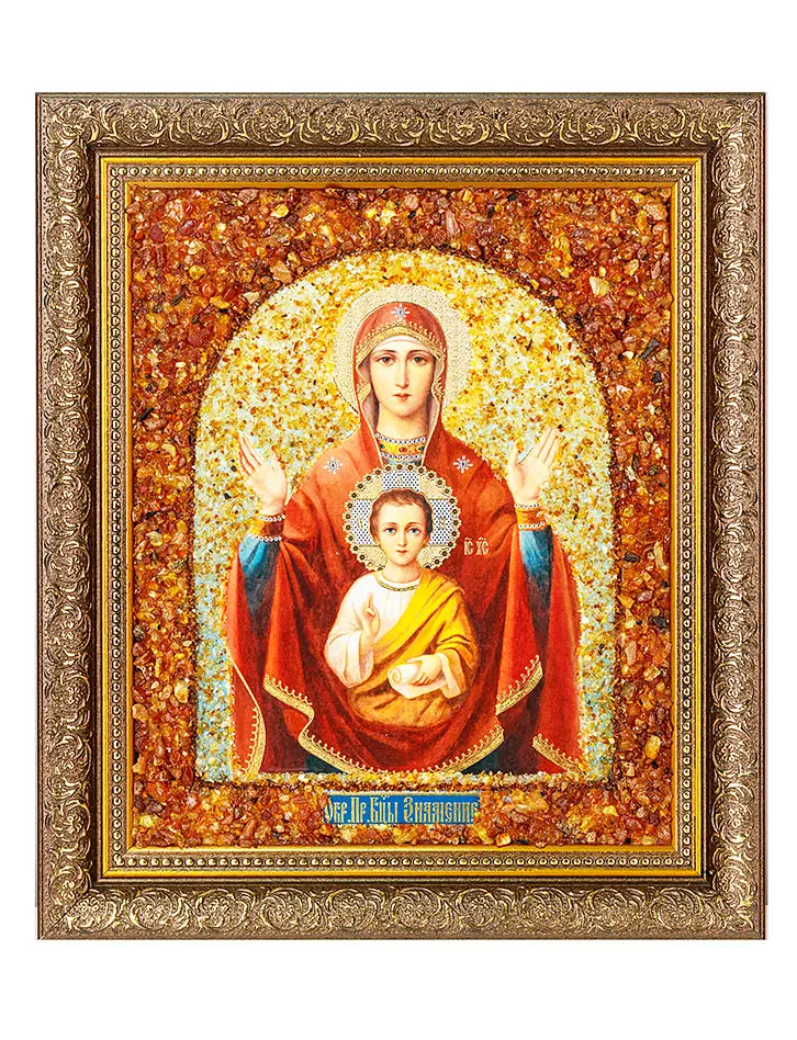 картинка Икона, украшенная натуральным янтарём «Знамение» в онлайн магазине