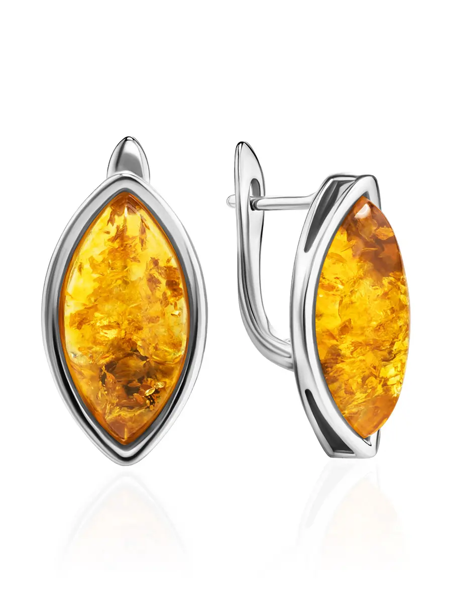 картинка Крупные серебряные серьги с натуральным лимонным янтарём «Мармелад» в онлайн магазине