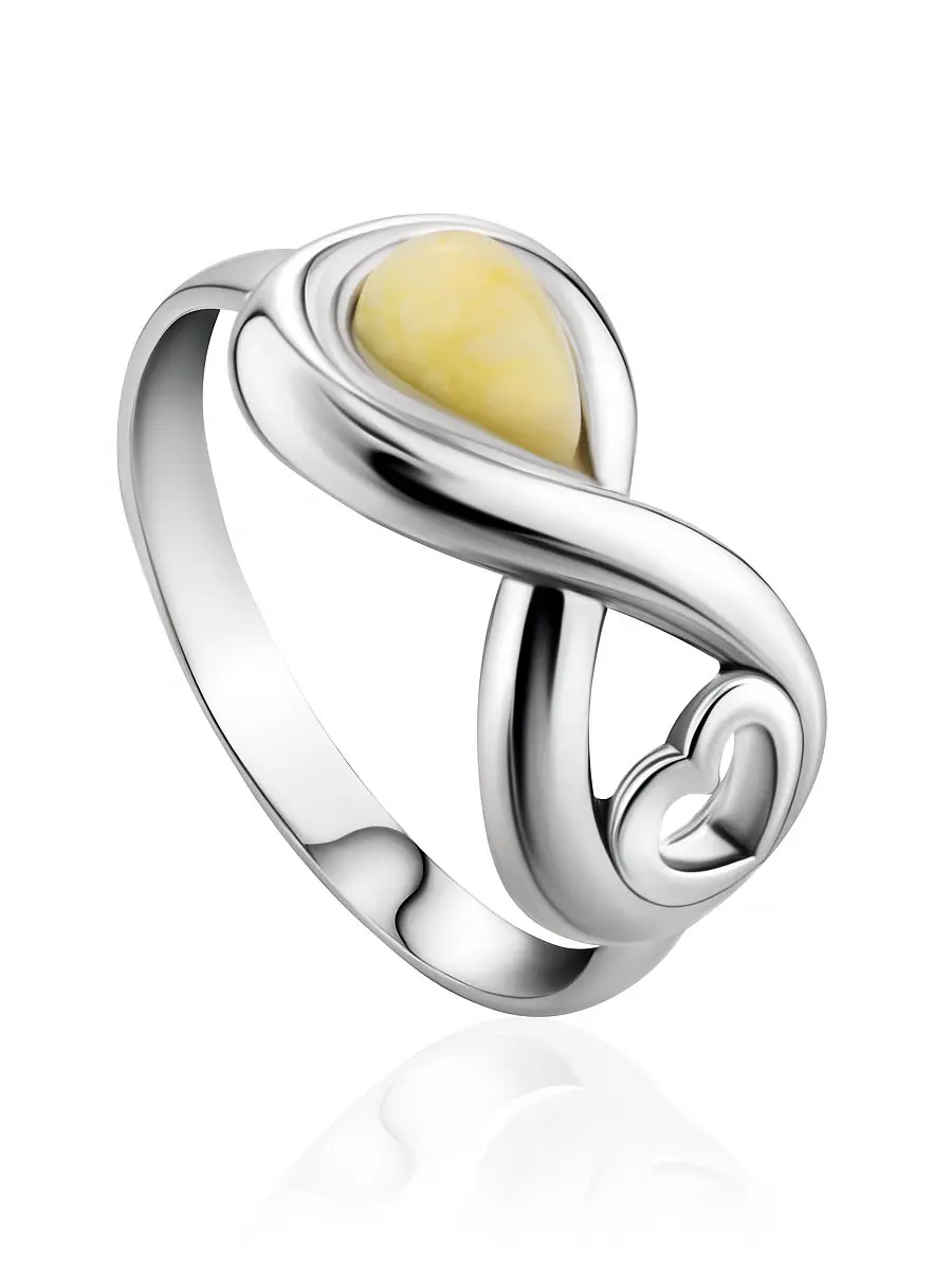 картинка Нежное кольцо из серебра со вставкой из натурального янтаря «Амур» в онлайн магазине
