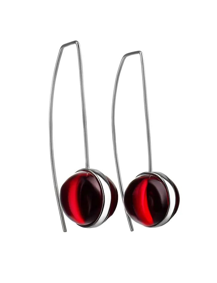 картинка Серьги «Сорбонна» из серебра с роскошным ярко-красным янтарём в онлайн магазине