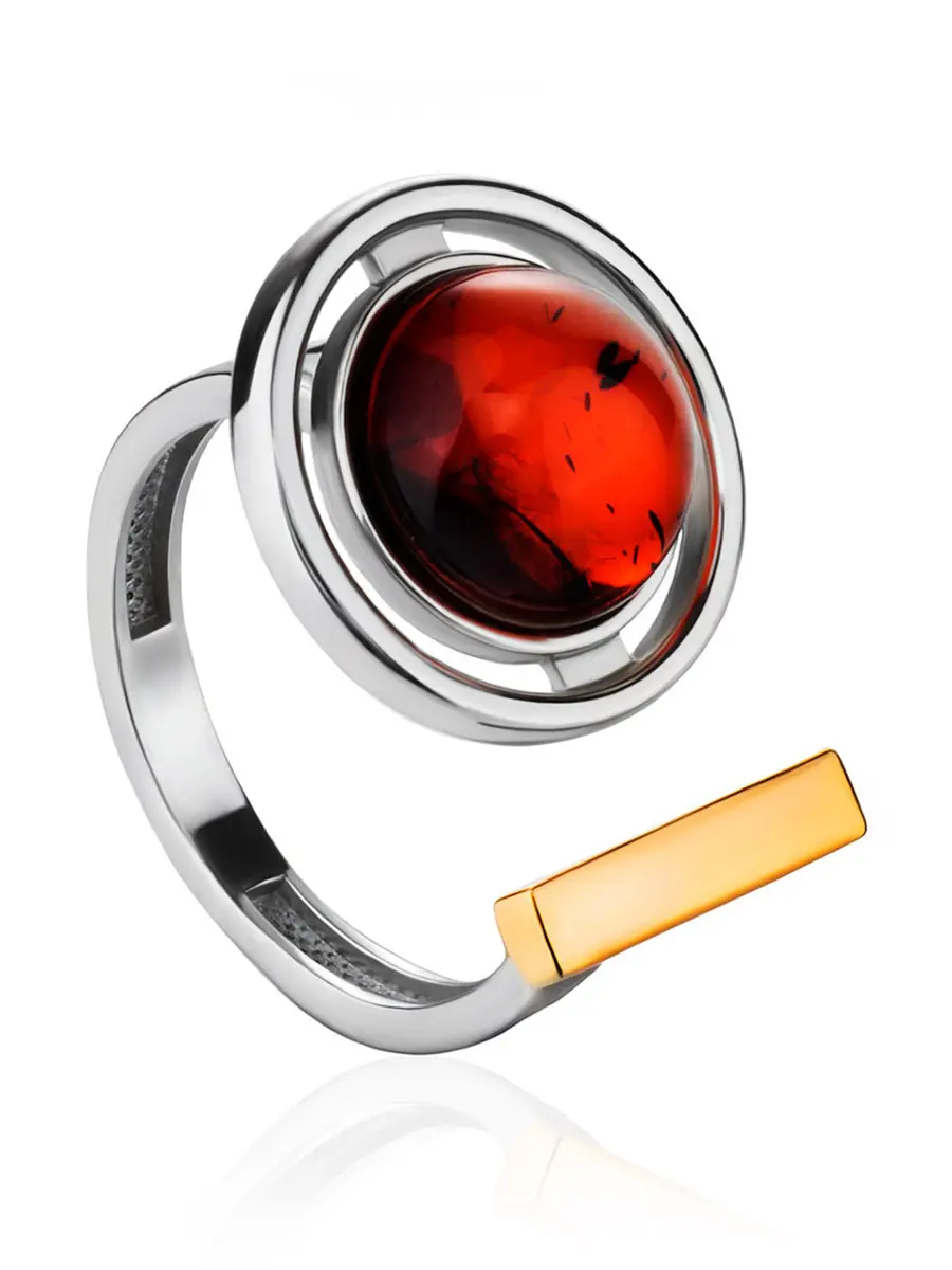 картинка Стильное кольцо из серебра с натуральным коньячным янтарём «Люмьер» в онлайн магазине