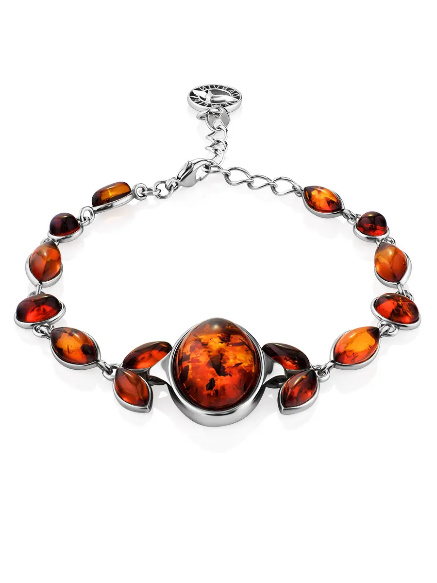 картинка Изящный браслет, украшенный натуральным янтарём коньячного цвета «Жозефина» в онлайн магазине