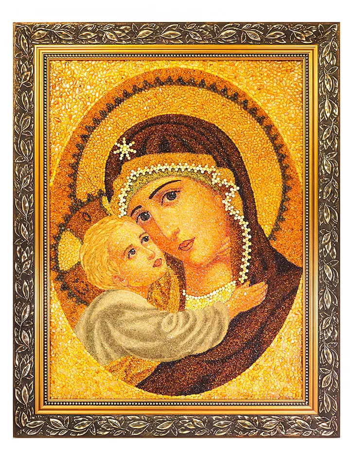 картинка Икона Божией Матери «Умиление», выложенная натуральным балтийским янтарём 70 х 55 см в онлайн магазине